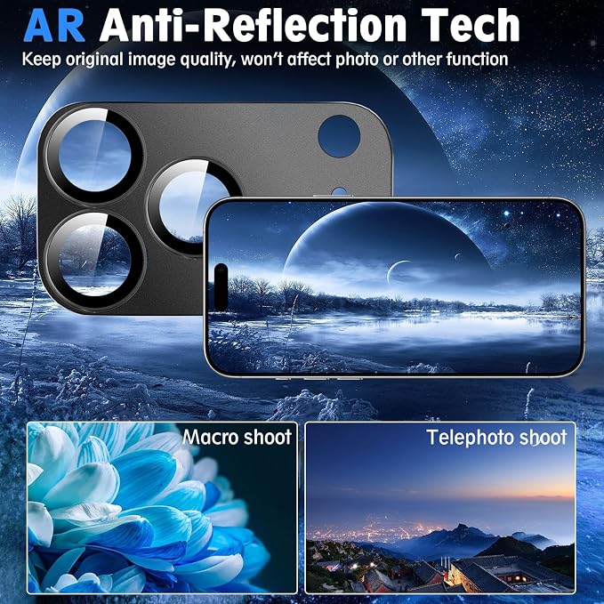 SiHPuoy 2pcs Camera Lens Protector for iPhone 17 Pro, Tempered Glass, Black | 9H+ Hardness, Military Grade Shatterproof, Anti-Scratch, Case Friendly, HD Metal Camera Cover, Does not Affect Night Shots - Image 6