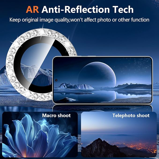 for Samsung Galaxy S26 Plus Camera Lens Protector, Individual Metal Ring Tempered Glass Lens Cover, [Strong Adsorption] Scratch Resistant Ultra-Thin HD Clear Lens Cover, 1 Set-Slivery Diamond - Image 3
