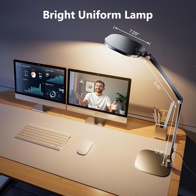 2 Packs Desk Lamp for Home Office Zoom Video Calls-Black | 15W LED Desk Ring Light with CRI 97.8 Memory & Timer Function, 1200LM Dimmable Computer Light for Conference, Reading, Study - Image 7