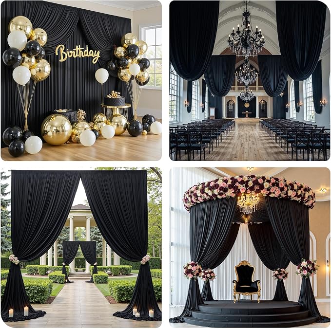 30x12 ft Black Backdrop Curtains for Weddings Parties, Birthdays and Photos - Image 4