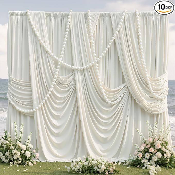 50ftx10ft Wrinkle Free Ivory Backdrop Curtains for Parties, 10 Panels 5x10ft Silky Polyester Photo Backdrop Drapes Back Drop Cloth Drapery for Wedding Birthday Photography Background by CO-AVE