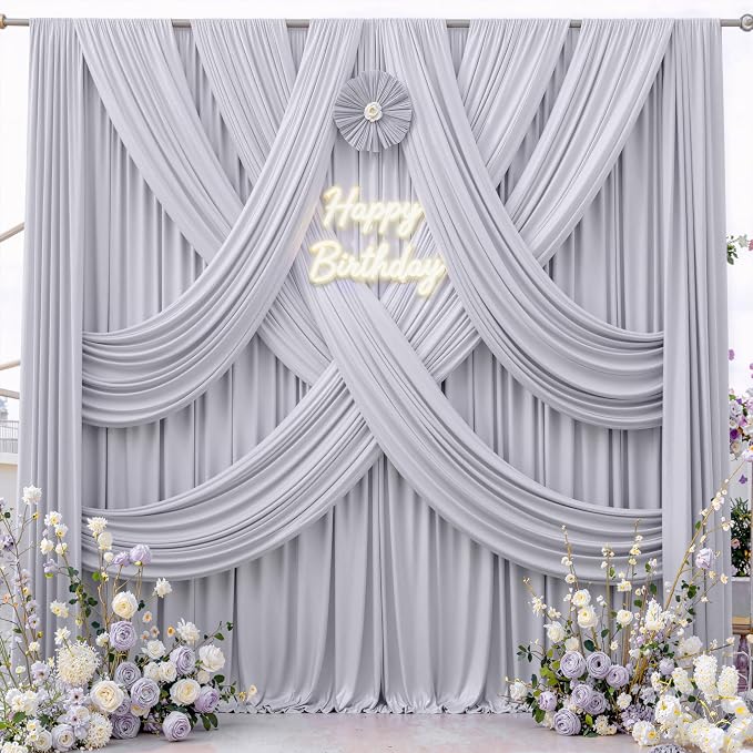 10 ft x 10 ft Wrinkle Free Silver Backdrop Curtain for Parties, Polyester Silver Grey Backdrop Drapes 2 Panels 5x10ft for Baby Shower Photoshoot Engagement Wedding Birthday Photography Background - Image 2