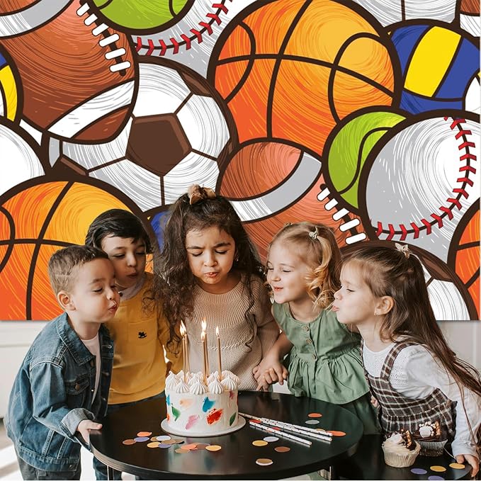 5x3ft Sports Backdrop Kids Sports Theme Birthday Baby Shower Party Photography Background Cartoon Basketball Football Baseball Decorations Banner Kids Portraits Photo Studio Props - Image 6
