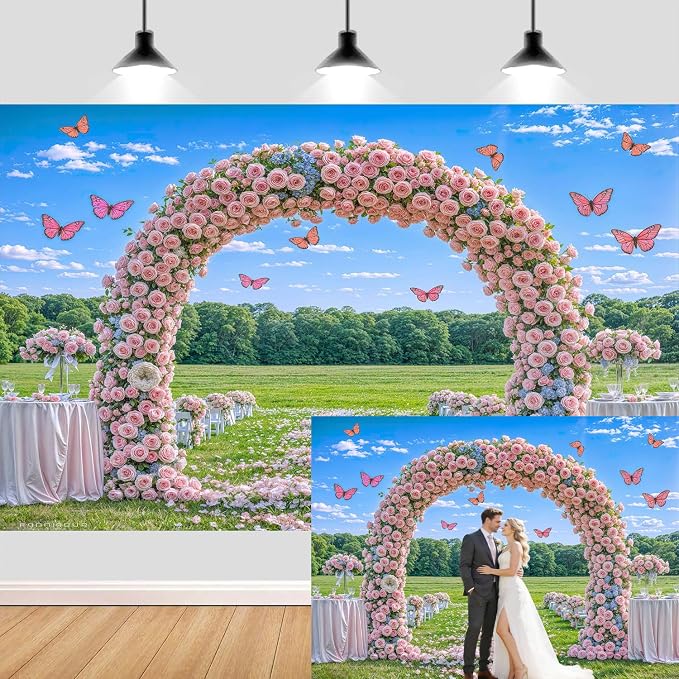 7X7ft Pink Lavender Wedding Backdrop Bridal Shower Rose Flower Photography Background Romantic Floral Garland for Girl Woman Wedding Bridal Party Backdrops Wall Photo Studio Shoot by JAWO