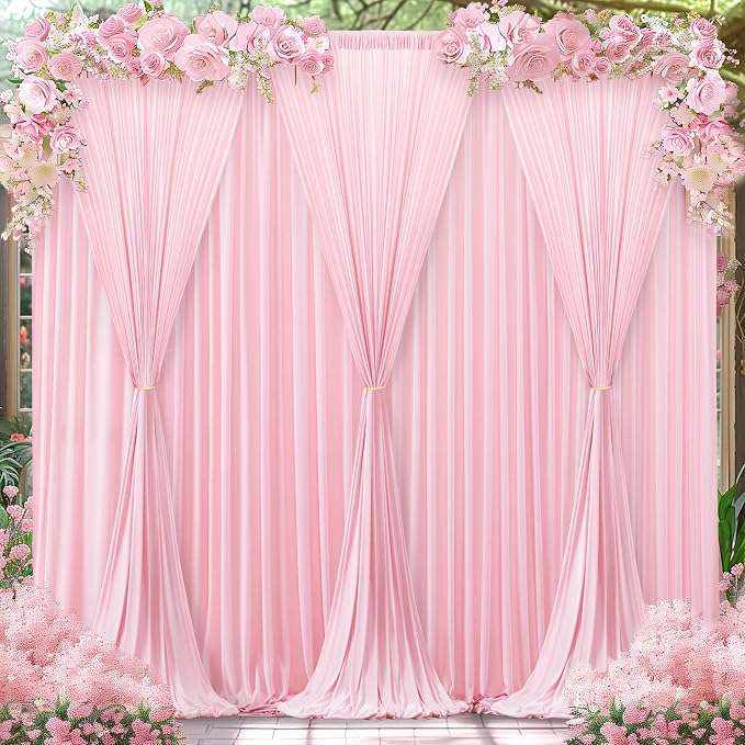 Pink Backdrop Curtains-Wrinkle-Free Polyester Photography Drapes Party Curtain Background for Baby Shower Wedding Decorations- 32 X10FT (Pink) - Image 7