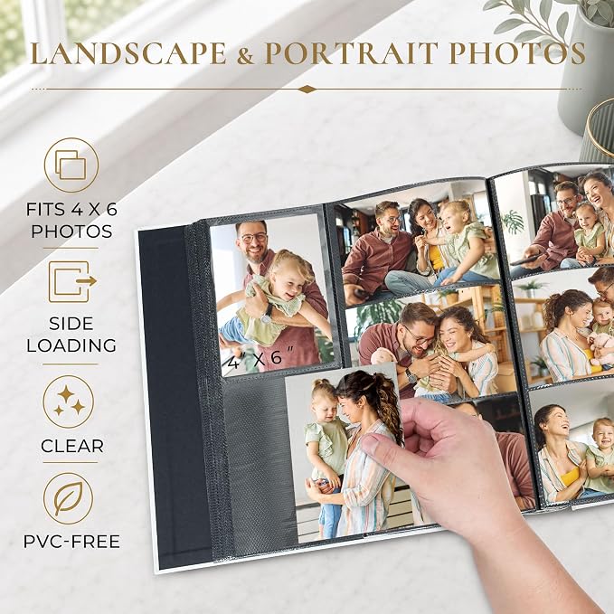 Vienrose Photo Album 4x6 600 Photos Cover Window Beige | Gold Foil Spine, Fabric Cover, Wedding Album, Family Baby Travel, Memory Book - Image 4