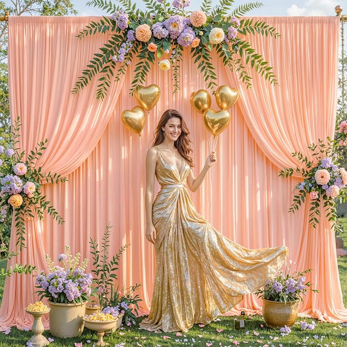 10x10 Peach Backdrop Curtain for Parties Baby Shower Wrinkle Free Peach Photo Curtains Backdrop Drapes Fabric Decoration for Wedding Birthday Party 5ft x 10ft,2 Panels - Image 4