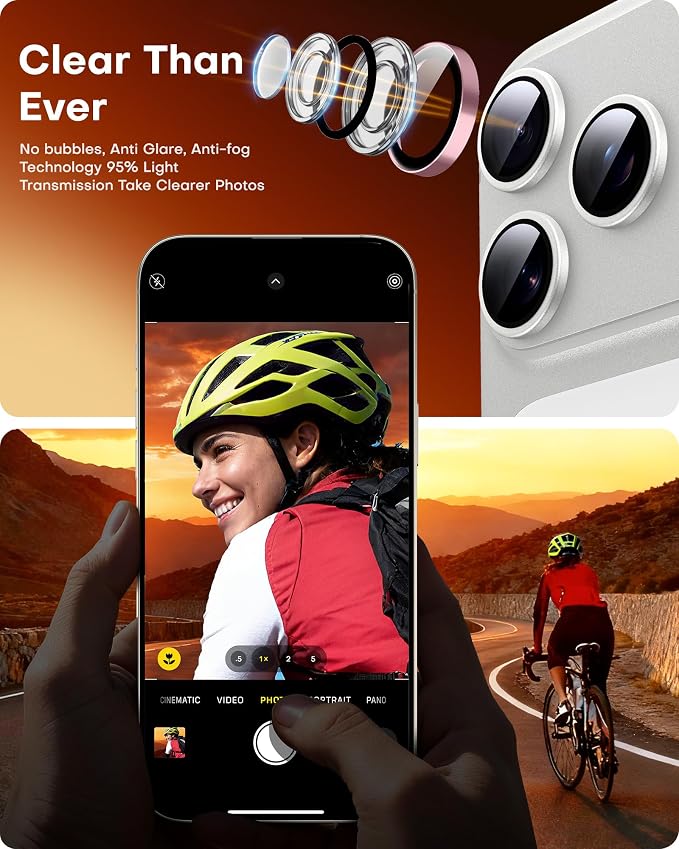 TOCOL Camera Lens Protector for iPhone 17 Pro Max/iPhone 17 Pro Tempered Glass HD Individual Scratch Resistant Camera Cover Accessories Case Friendly 2 Pack（Pink） - Image 5