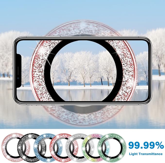 for iPhone 13 Mini & iPhone 13 Camera Lens Protector, Bling Glitter 9H Tempered Glass Camera Cover Anti Scratch Shockproof Screen Protector Individual Ring - 2Pcs Glitter Black - Image 6
