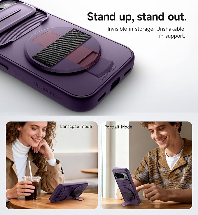 SURITCH for Google Pixel 10 Pro XL Case with 360° Rotatable Hand Strap Phone Grip Holder & Invisible Kickstand & Slide Camera Cover, Protective Cover for Pixel 10 Pro XL -Dark Purple - Image 6