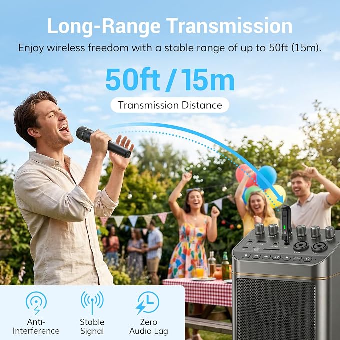 TONOR 2.4G Wireless Microphone, Rechargeable Cordless Handheld Microphone System with Receiver, Karaoke Mic for Singing, Home Party, Birthday, 50ft / 15 m Range, TW-210 - Image 6