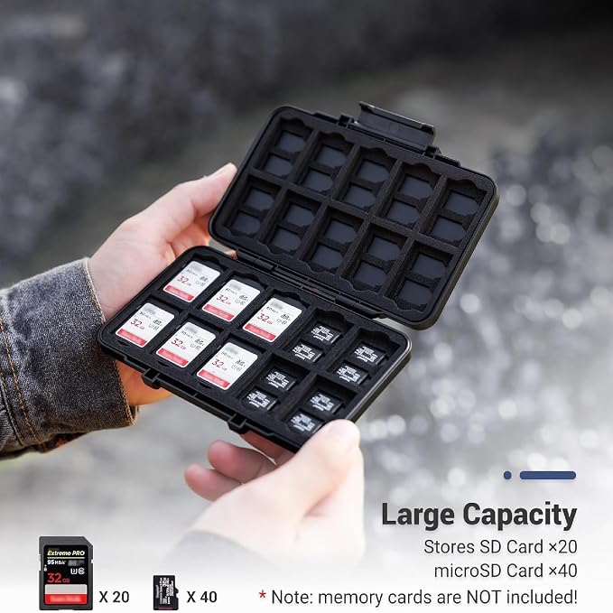 Large Capacity Memory Card Case for 20 SD & 40 TF Cards,Compact & Portable | SD SDHC SDXC TF Micro SD Card Holder Organizer Storage Box Container, Anti-Shock Anti-Dust,Ergonomic Locking Systerm - Image 2