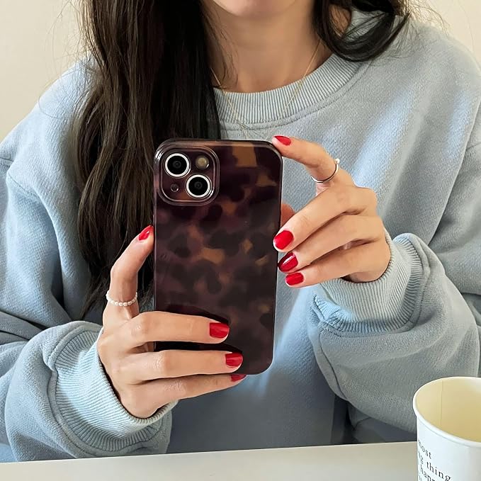 Aesthetic Tortoise Shell Phone Case for iPhone 14 Pro 6.1in,Retro Cool Girl Leopard Print Brown Amber Trendy Full Camera Protective Cover for iPhone 14pro 6.1" - Image 7