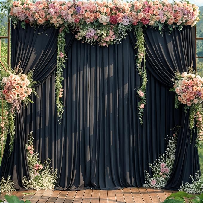 8 Panels Black Backdrop Curtains for Wedding Party Wrinkle Free Backdrops Curtain Drapes Fabric Decorations Photo Back Drop Cloth for Baby Shower Photography Stage Reception 40ft(W) x 12ft(H) - Image 9