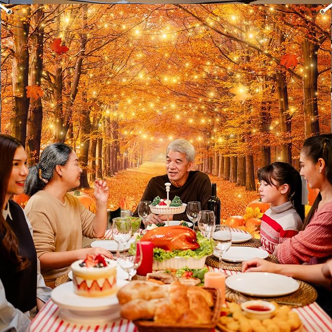7x5ft Fall Thanksgiving Photography Backdrop | Cotton Fabric, Maple Forest Pumpkin Print, Fall Party Decor, Fall Harvest Friendsgiving Party Photo Booth Background - Image 6