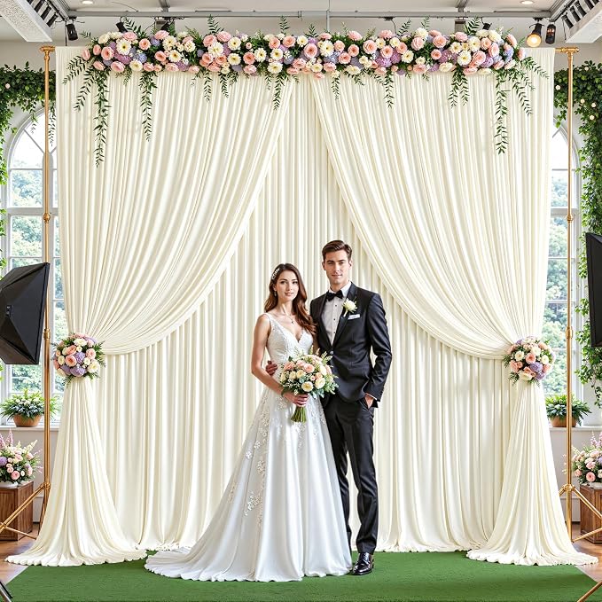 32ftx10ft Wrinkle Free Ivory Backdrop Curtain - 10 Feet Photography Backdrop Drapes, Silky Polyester Back Drop Cloth for Wedding Baby Shower Balloon Arch Background - Image 4