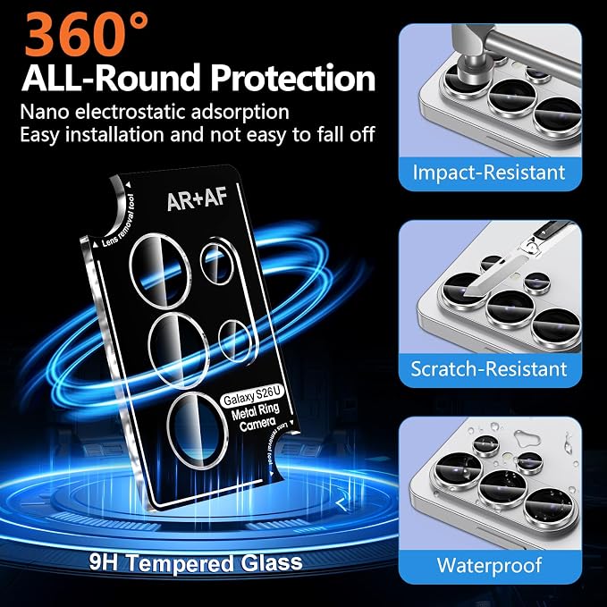 for Samsung Galaxy S26 Ultra Camera Lens Protector, Individual Metal Ring Tempered Glass Lens Cover, [Strong Adsorption] Scratch Resistant Ultra-Thin HD Clear Lens Cover, Titanium Gray Ring - Image 2