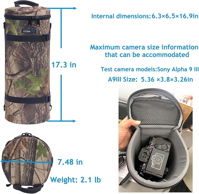 ZZQ&CCF Camera Lens Pouch Case for Sony FE 400-800mm f/6.3-8 G OSS Super-Telephoto Zoom Lens, Water Resistant Lens Travel Protective Bag with Shoulder Strap, Shockproof Interior # Black Camo - Image 2