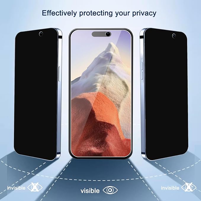Ailun Privacy Screen Protector + Camera Lens Protector for iPhone 15 Plus | 3+3 Pack, 6.7 inch, Installation Frame, Dynamic Island Compatible, Anti Spy Private Tempered Glass, Case Friendly - Image 2