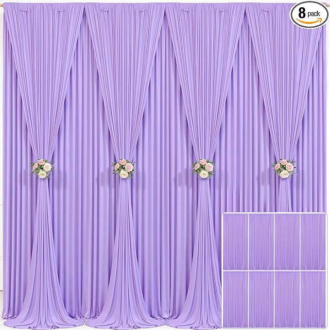 8 Panels Lavender Backdrop Curtain for Parties Wedding Wrinkle Free Light Purple Photo Curtains Backdrop Drapes Fabric Decoration for Baby Shower Photoshoot 40ft(W) x 10ft(H) by Tao-GePartyDecorations
