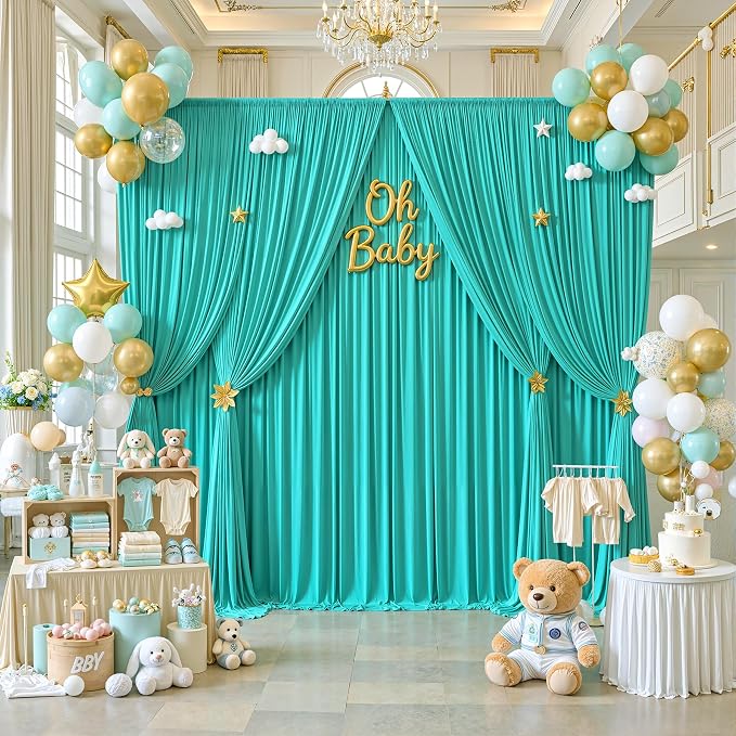 50x12 ft Turquoise Backdrop Curtains for Weddings, Birthdays and Photos | 10 Panels 5x12 ft, Wrinkle-Free Polyester Drapes, Washable, Ironable, 4 in Rod Pocket for Baby Showers Photography Background - Image 5
