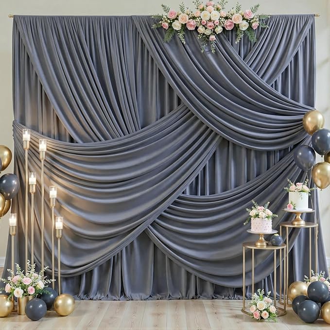 4 Panels Charcoal Backdrop Curtain for Parties Wedding Wrinkle Free Silver Grey Photo Curtains Backdrop Drapes Fabric Decoration for Birthday Party Baby Shower 20ft(W) x 10ft(H) - Image 2