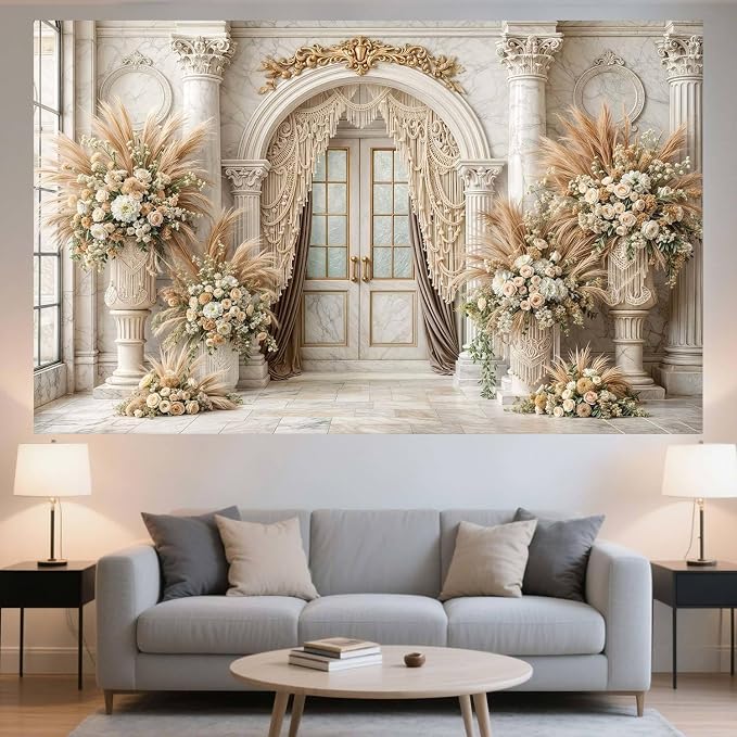 12X10ft European Retro Palace Backdrop Elegant Boho Flowers Photography Background Luxurious Dreamlike Wedding Bridal Shower Party Decoration Supplies Cake Table Photo Booth Studio Props - Image 5