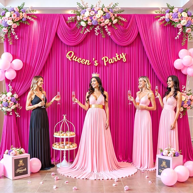 10 Panels Fuchsia Backdrop Curtain for Parties Birthday Party Wrinkle Free Hot Pink Photo Curtains Backdrop Drapes Fabric Decoration for Wedding 50ft(W) x 10ft(H) - Image 4