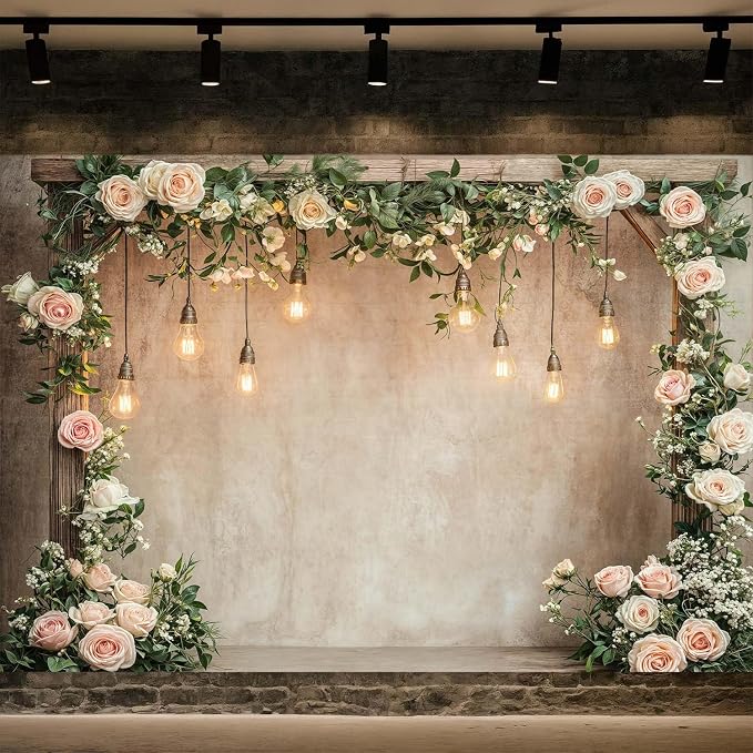 6x4ft Country Wedding Photography Backdrop Floral Rustic Roses Farmhouse Wooden Door Backdrop Pink Flower Birthday Baby Shower Wedding Bridal Party Banner Photo Booth Props Anniversary Background - Image 2