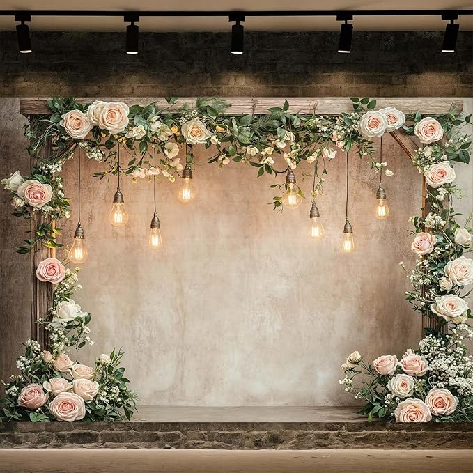 10x10ft Country Wedding Photography Backdrop Floral Rustic Roses Farmhouse Wooden Door Backdrop Pink Flower Birthday Baby Shower Wedding Bridal Party Banner Photo Booth Props Anniversary Background - Image 2