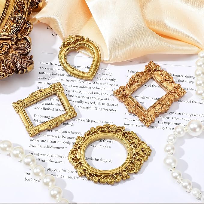 Ymapinc 12 Pcs Small Frames, Mini Picture Frames, Vintage Gold Mini Frame | Miniature Photo Frame Ornament for Crafts/Wedding/Christmas, Baroque Resin Table Wall Hanging Decor - Image 5