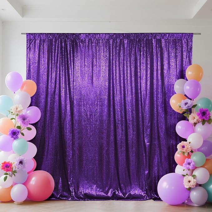 SquarePie 8x10ft Purple Sequin Backdrop, High Density Non-Transparent Glitter Curtain for Photography, Birthday, Wedding Party Decorations, Thick Solid Background with 4" Rod Pocket, 1 Panel by SquarePie