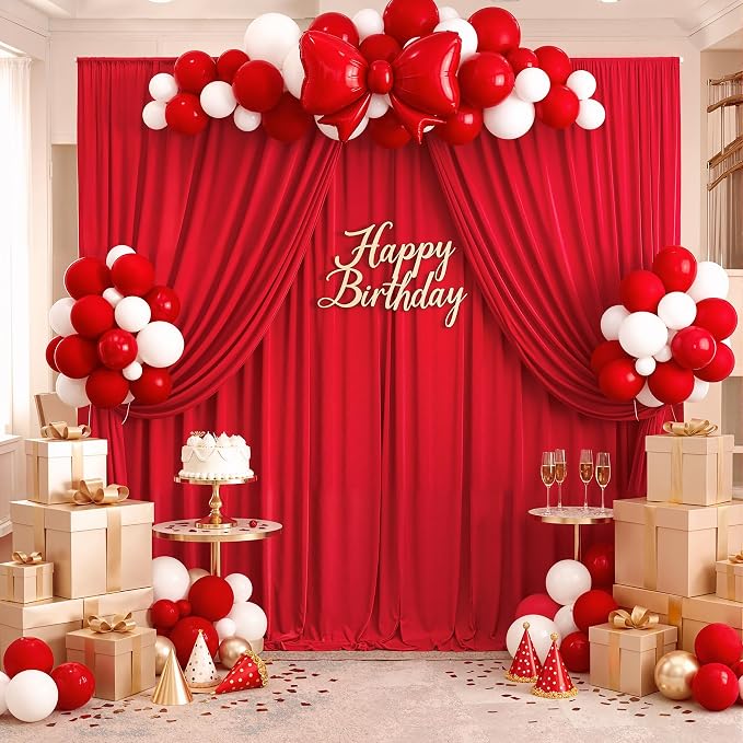 40ft x 10ft Wrinkle Free Red Backdrop Curtains for Parties, 8 Panels 5x10ft Silky Polyester Photo Backdrop Drapes for Christmas Weddings Birthday Party Photography Background Decor - Image 5