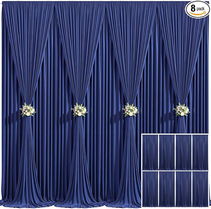 8 Panels Navy Blue Backdrop Curtain for Parties Wrinkle Free Photo Curtains Backdrop Drapes Fabric Decoration for Wedding Birthday Party Baby Shower 40ft(W) x 10ft(H) by Tao-GePartyDecorations
