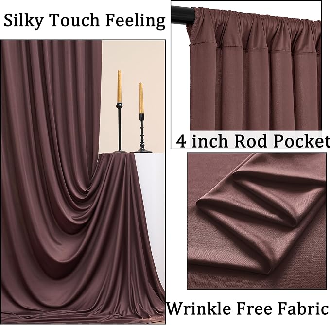 10ft x 10ft Wrinkle Free Brown Backdrop Curtains for Parties, Polyester Photo Backdrop Drapes 2 Panels 5x10ft for Wedding Birthday Party Photography Background Photoshoot - Image 2