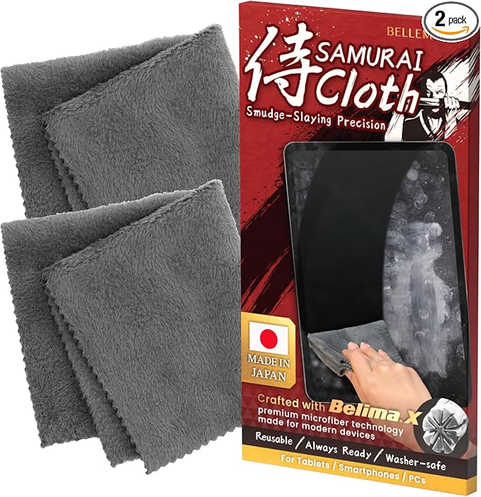 BELLEMOND 「Samurai Cloth」 Japanese Microfiber Cleaning Cloth, Large 2 Pack | Made in Japan, Washable and reusable, Lint-free cleaning, Ideal for monitors, TVs and car displays by BELLEMONDMadeinJapan