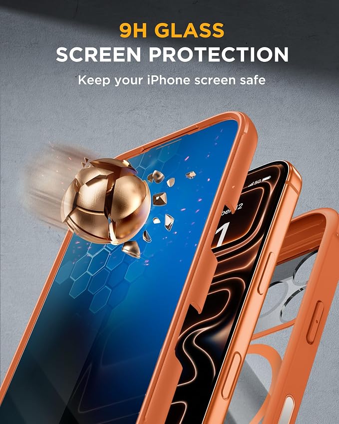 miracase for iPhone 17 Pro Privacy Series Case, Magsafe, Orange | Built-in Privacy Screen Protector | 360° Full Protection | Colored Bezel & Clear Back | Shock-Absorbent | 6,3 Inch - Image 4
