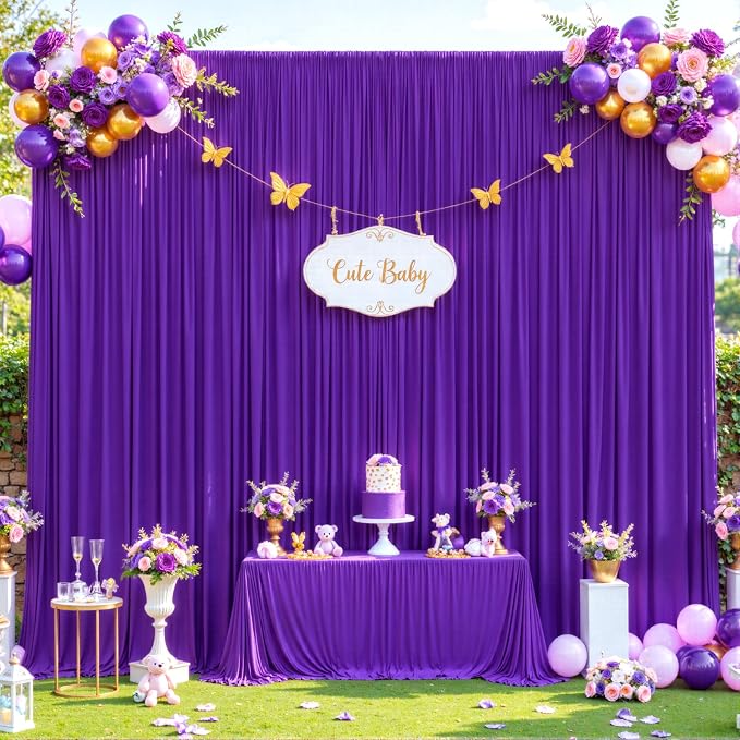 4 Panels Purple Backdrop Curtain for Parties Wedding Wrinkle Free Purple Photo Curtains Backdrop Drapes Fabric Decoration for Birthday Party Photography 20ft(W) x 10ft(H) - Image 9