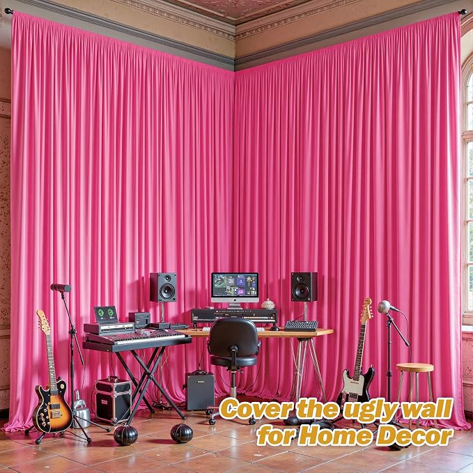 32ftx10ft Wrinkle Free Hot Pink Backdrop Curtain - 10 Feet Photography Backdrop Drapes, Silky Polyester Back Drop Cloth for Wedding Baby Shower Balloon Arch Background - Image 3