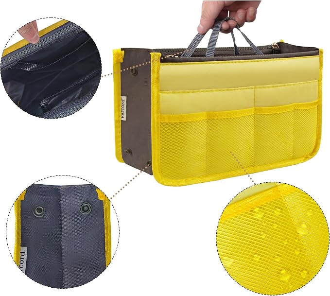 Vercord Purse Organizer Insert for Handbags Bag Organizers Inside Tote Pocketbook Women Nurse Nylon 13 Pockets Yellow Large - Image 6