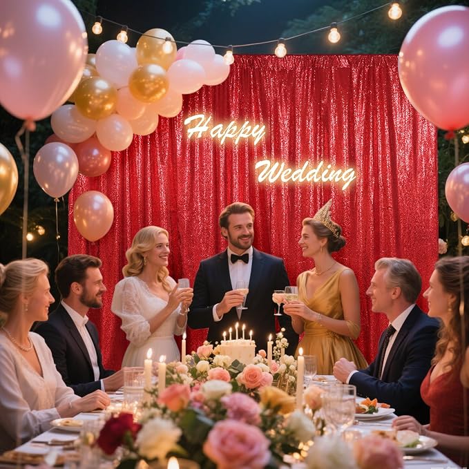 SquarePie 7x7ft Red Sequin Backdrop, High Density Non-Transparent Glitter Curtain for Photography, Birthday, Wedding Party Decorations, Thick Solid Background with 4" Rod Pocket, 1 Panel - Image 4