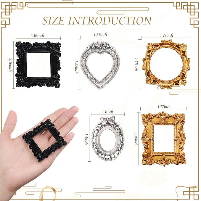 Vicenpal 25 Pcs Black, Gold, Silver Mini Vintage Picture Frames Bulk | Small Vintage Photo Frames, Antique, Resin, Baroque, Ornate, Cute Wallet Size, for DIY Jewelry Gifts Christmas Wedding Decor - Image 3