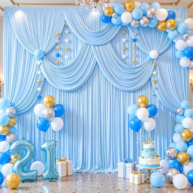 10 Panels Baby Blue Backdrop Curtains for Wedding Party Wrinkle Free Backdrops Curtain Drapes Fabric Decorations Photo Back Drop Cloth for Baby Shower Photography Stage Reception 50ft(W) x 12ft(H) - Image 9