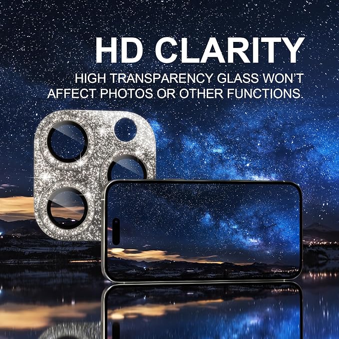 Choiche for iPhone 16 Pro/iPhone 16 Pro Max Camera Lens Protector | Bling Camera Cover with 9H Tempered Glass Lens Screen Protector Metal Ring Decoration Accessories (Glitter-Titanium Natural) - Image 5
