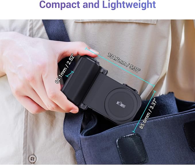 KIWIFOTOS Travel Phone Camera Grip Smartphones Camera Handle | for iPhone 17 16 Pro Max Galaxy S25 S24 Selfie Vlog Video Shooting, with Cold Shoe Mount, without Tripod, Bluetooth remote - Image 7