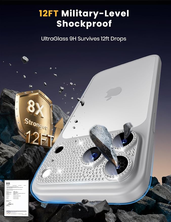 Hoerrye for iPhone 17 Pro Camera Lens Protector - Bling Diamond | Military Grade Protection, Keep Lens Original Design, 9H Tempered Glass Camera Cover Screen Protector - Image 5