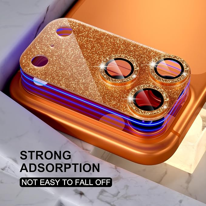 Choiche for iPhone 17 Pro Max Camera Lens Protector, Glitter-Orange | Bling Metal Camera Cover with 9H Tempered Glass Lens Screen Protector Accessories, Strong Adsorption, Case-Friendly, 6.9-inch - Image 5