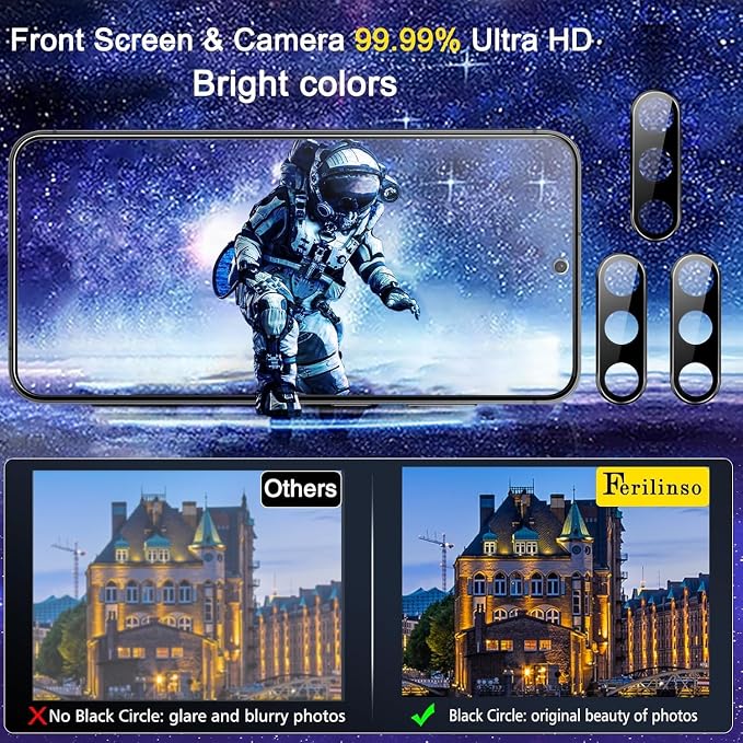 Ferilinso Screen Protector for Samsung Galaxy S24, Tempered Glass | 3 Pack, 9H+ Military-Grade Shatterproof, HD Clear, Case Friendly, Easy Installation Bubble Free, with Camera Lens Protector - Image 3