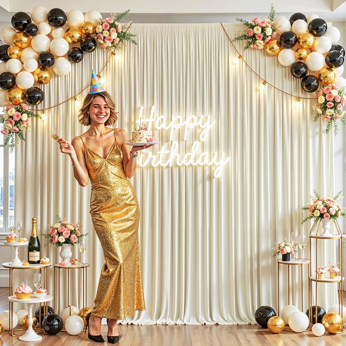 Beige Backdrop Curtain for Wedding Parties Wrinkle Free Ivory Photo Curtains Backdrop Drapes Fabric Decoration for Baby Shower Photoshoot 5ft x 7ft,2 Panels - Image 9