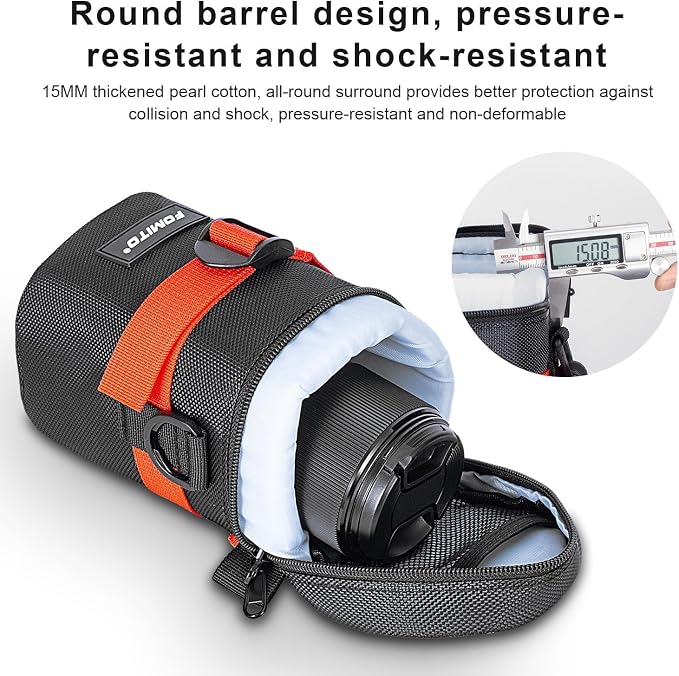 FOMITO M Size Water-Resistant Camera Lens Pouch Bag - Shockproof Protective Case with Mesh Pocket, Compatible with Canon EF-S 17-55mm, Nikon AF-S 18-200mm, Fujifilm XF 56mm & Lenses Under 3.94"x6.1" - Image 3